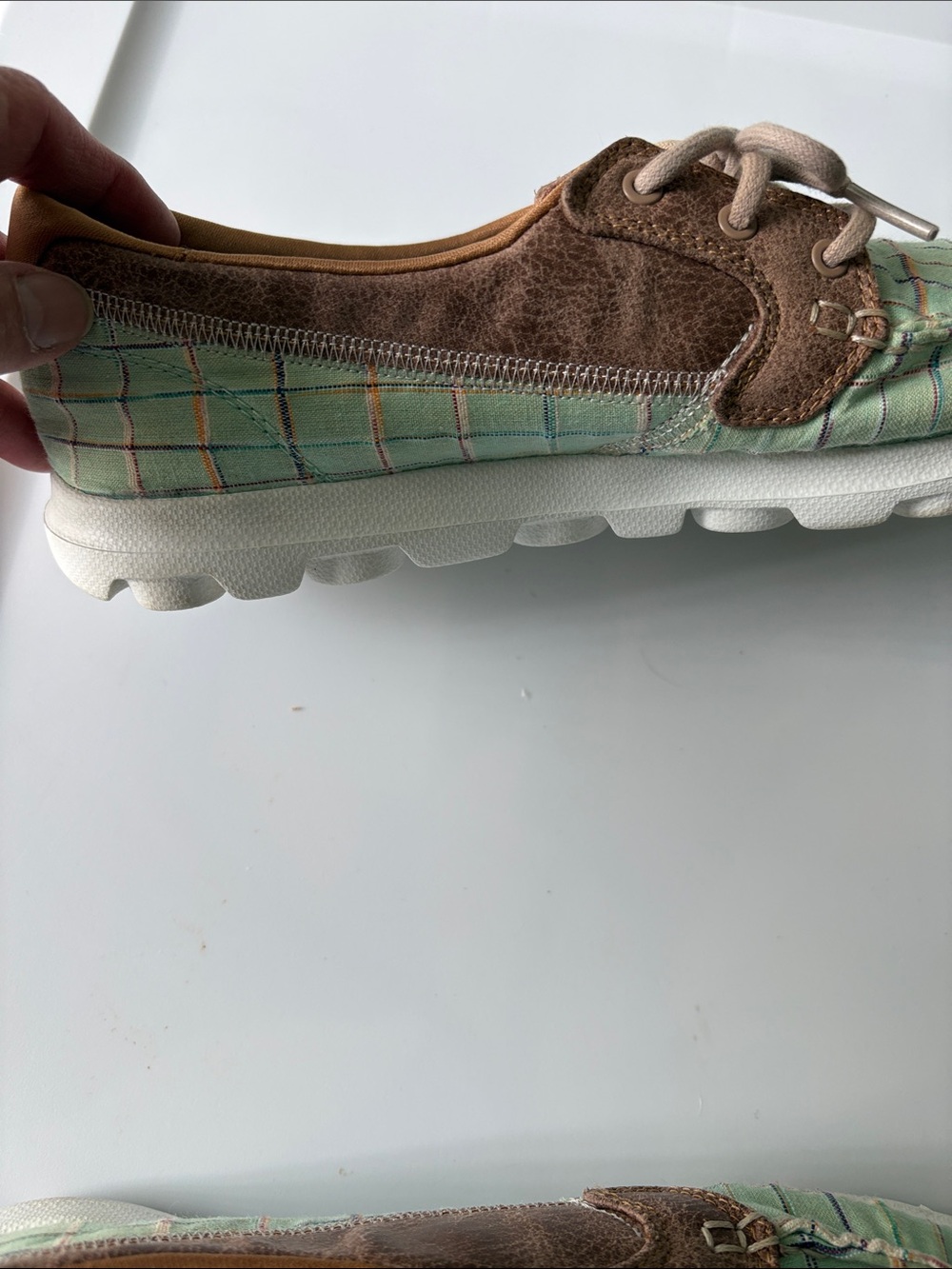 Skechers Mint Plaid & Tan Lace-Up Casual Shoes - Picture 11 of 12